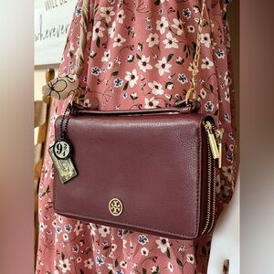TORY BURCH Leather Bag • burgundy MSRP $430